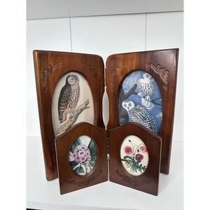 Vintage Cottagecore Folding Wood Picture Frame Set Carved Oval Frames Taiwan